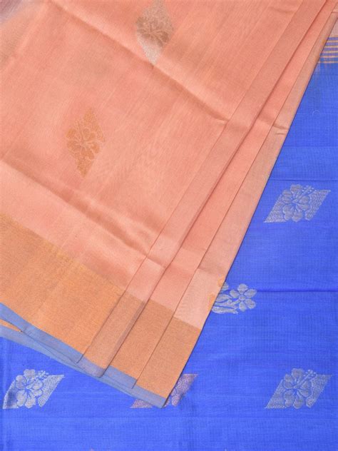 buy peach  light blue uppada silk handloom saree  body buta