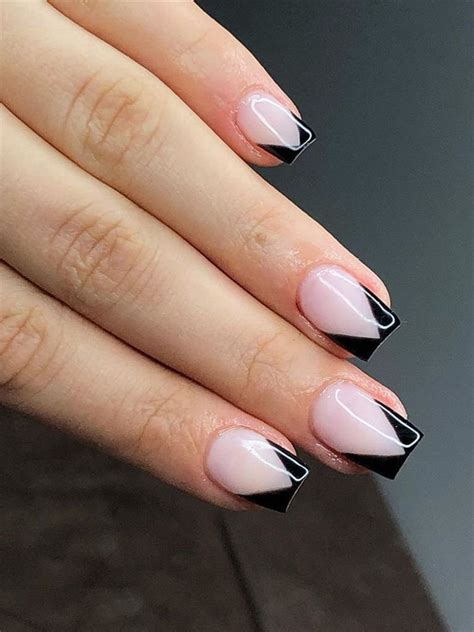 Black French v Tip Nails | French tip nails, French manicure designs ...