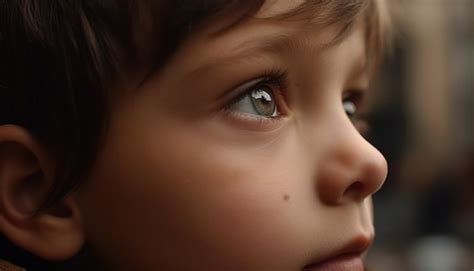 Premium AI Image | Cute toddler boy with brown eyes looking up full of ...