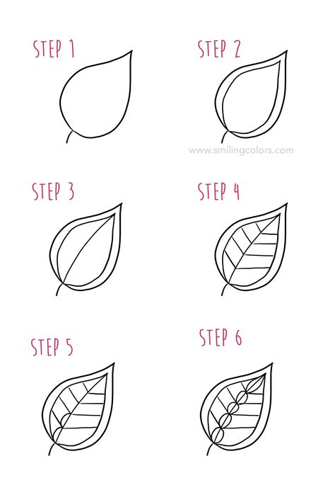 Leaf Drawing Step by Step 10 Simple Ways - Smiling Colors