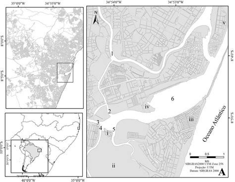 Mapa Do Rio Capibaribe - Mapa de localização do estuário do Rio Capibaribe (A). 1 – Rio ...