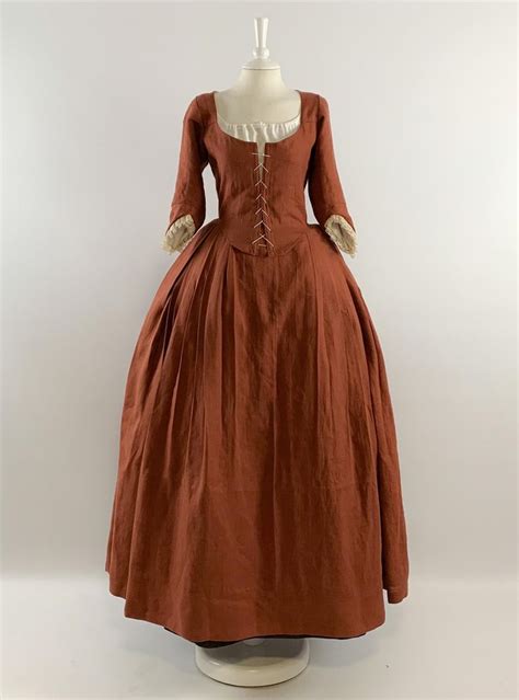 Authentic 1770s Dress, Pre-washed Linen in Rust Orange, Exquisite Gift ...