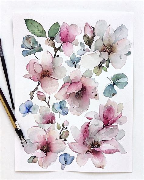 Магнолия🌿🌸💚 | Магнолия, Акварельная живопись, Акварельные печати