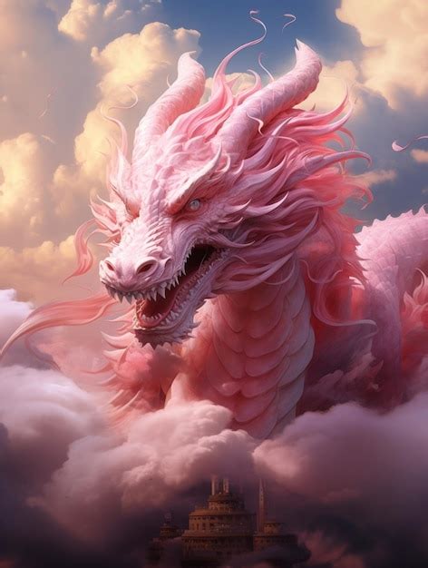 Premium AI Image | There is a beautiful pink dragon on the