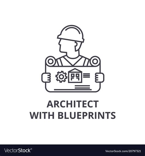 Architect with blueprints line icon sign Vector Image