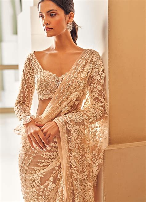 Nude pearl saree – Artofit