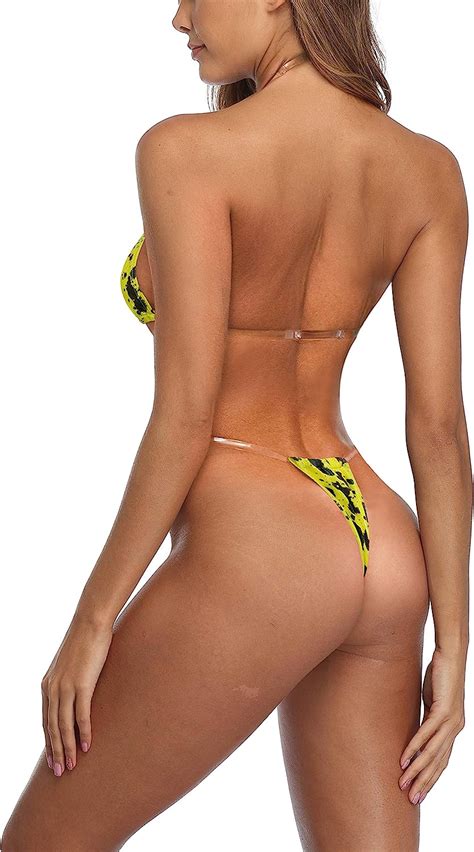 Buy SHERRYLO Thong Bikini Clear Straps Cheeky Brazilian Micro Thongs ...