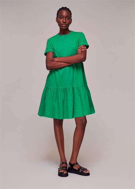 Green Short Tiered Jersey Dress | WHISTLES | Whistles US