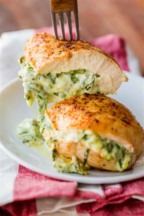 Cheesy Spinach Stuffed Chicken Breasts (VIDEO) - NatashasKitchen.com
