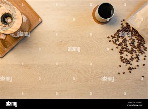 Roasted Beans and Pour-Over Hand Brew Maker with Hot Cup of Coffee ...