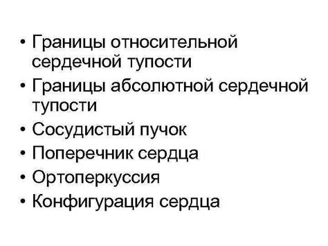 Перкуссия сердца Границы относительной сердечной