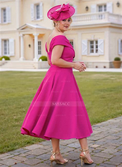 Off-The-Shoulder Tea-Length Elastic Satin A-Line Cocktail Dresses