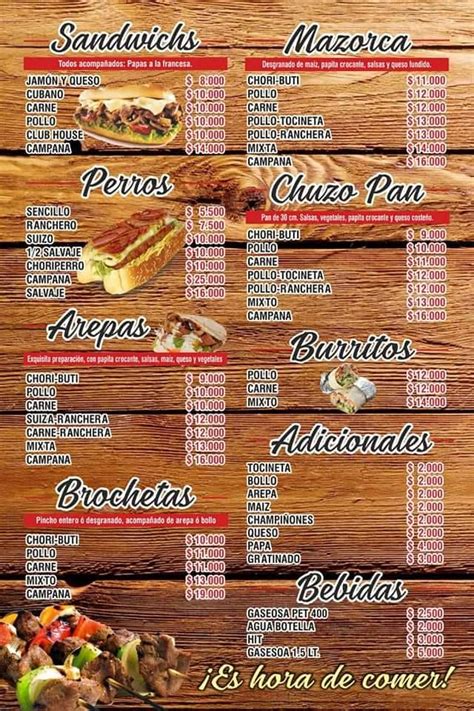 Menu at La Campana restaurant, Santa Marta