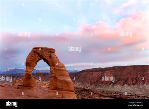 Arches Delicate Arch sunset bright Stock Photo - Alamy