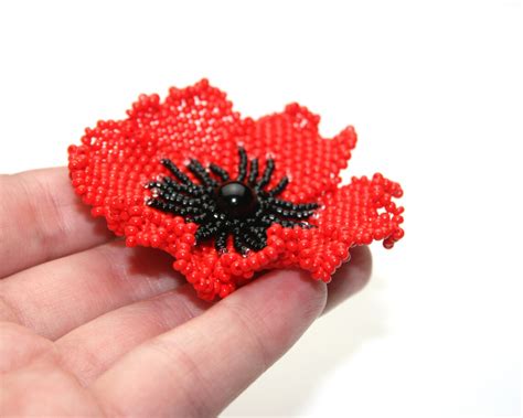 Beaded Poppy TUTORIAL Beading Pattern Seed Bead Flower Brooch - Etsy