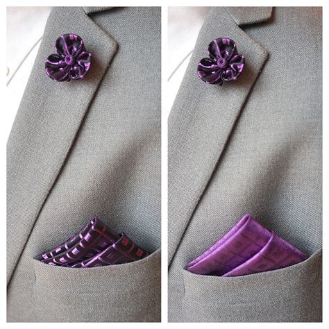 Handmade Purple Flower Lapel Pin & Double-sided Pocket Square Combo ...