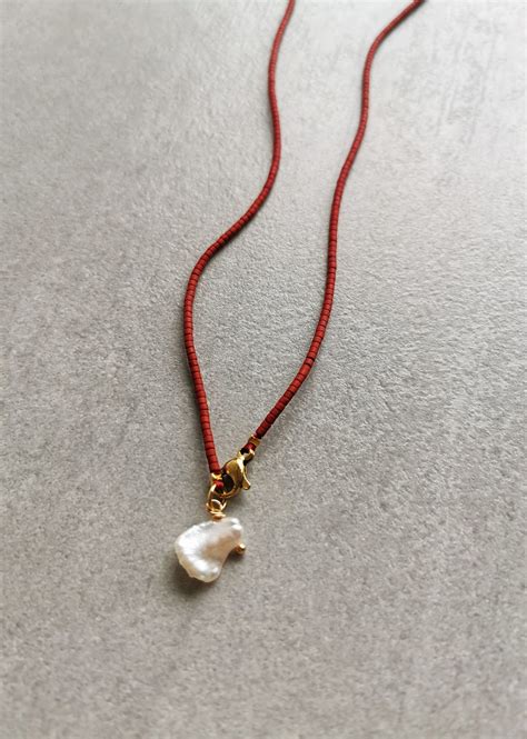 Red Miyuki Beaded Necklace: Keshi Pearl Pendant - Etsy in 2025 | Miyuki