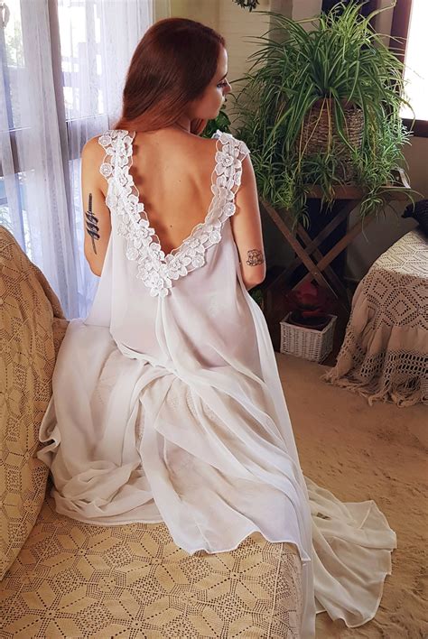 bridal lingerie ivory white robe chiffon wedding night robe