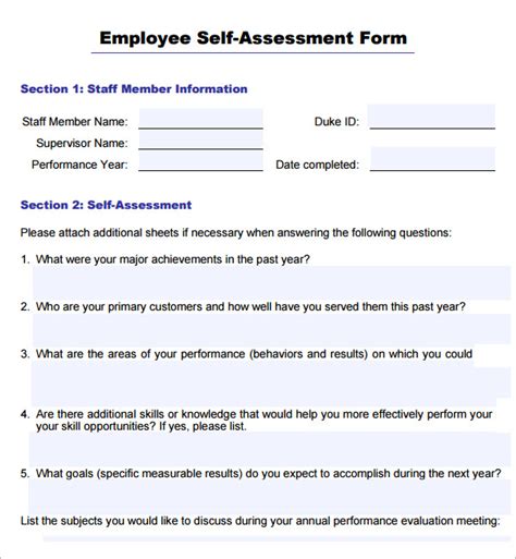 Template For Employee Self Evaluation – printable schedule template