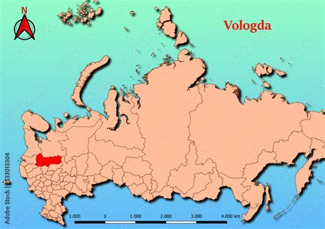 vector map  russia  map  vologda county highlighted  red stock adobe stock