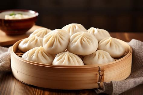 Premium AI Image | Isolated Baozi in a wooden tray Generative Ai
