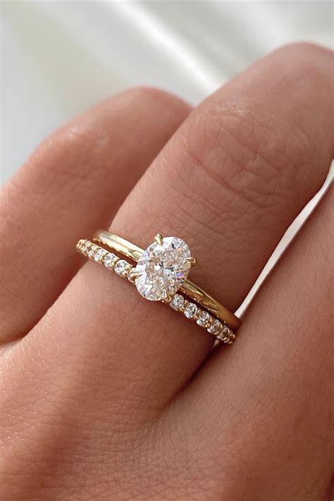 Oval Diamond Solitaire Engagement Ring Stack Wedding Band | Wedding