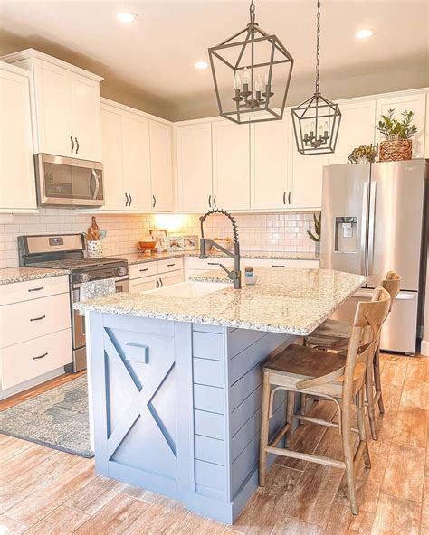 Grey Counters on Blue Shiplap Kitchen Island - Soul & Lane