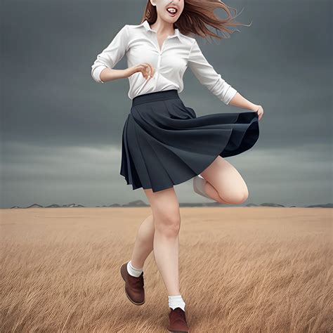Women in a skirt when a gust of wind lifts the skirt - Arthub.ai