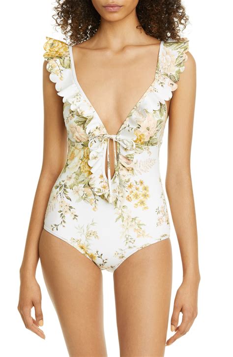 Zimmermann Amelie Floral Scalloped Frill One-Piece Swimsuit | Nordstrom