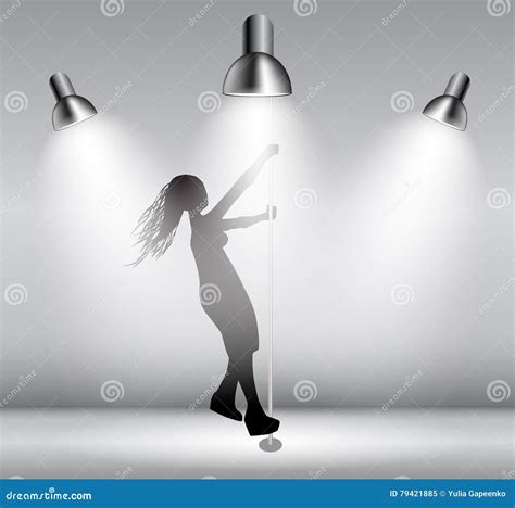 Silhouette of Dancing Striptease Girl on Pole. Vector Illustration