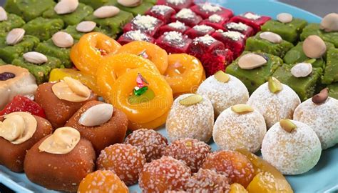 colorful array  traditional pakistani sweets including gulab jamun
