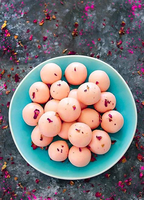 Gulkand Filled Rose Ladoo (No-cook Instant Rose Ladoo) - Ruchiskitchen