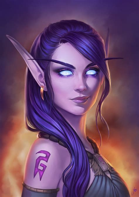 Adorable Void Elf girl portrait: WOW character digital art [Artist