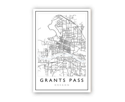 Grants Pass Oregon City Map, Oregon City Road Map Poster, City Street