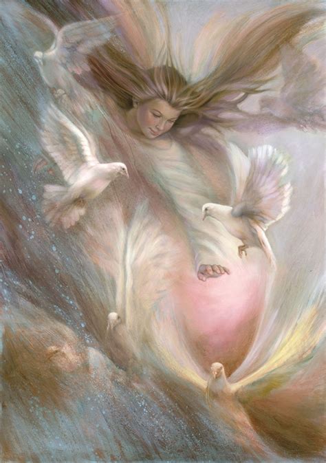 Angel Flying With Doves Oil Painting Vintage Nancy Noel Art - Etsy