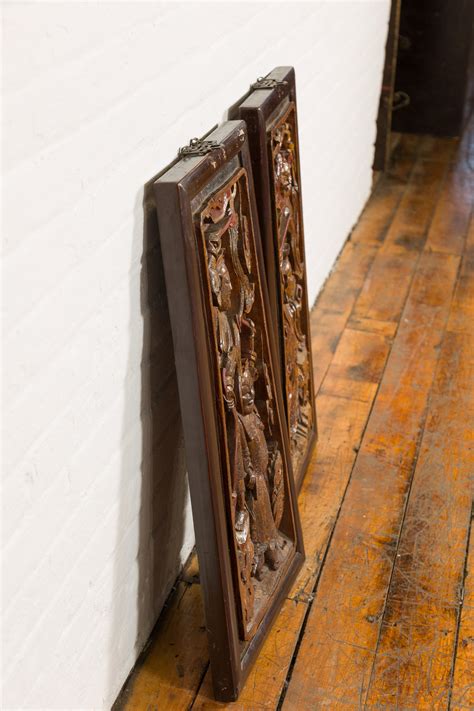 Hand-Carved Antique Wall Panels with Puppet Design For Sale at 1stDibs