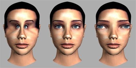 A 3D virtual face with the smallest (left), normal (middle) and the ...