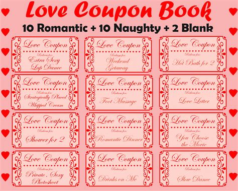 Love Coupon Book, Printable Love Coupons, Romantic Coupon Book, Naughty