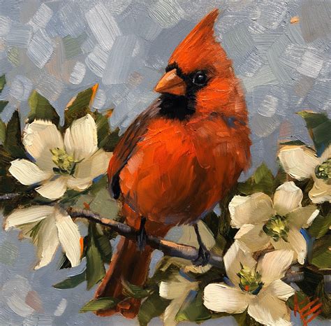 Mr. Virginia Cardinal Red 6x6original Oil - Etsy | Bird paintings on ...