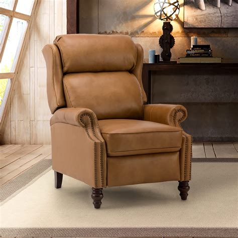 HULALA HOME Genuine Leather Manual Recliner,Push Back Recliner Chair ...