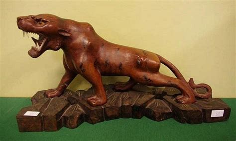 vintage carved timber tiger  stand  inspected stand  cm
