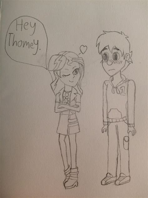 Sketch Sunset Shimmer flirting with Thomas by RoariorKing2003 on DeviantArt