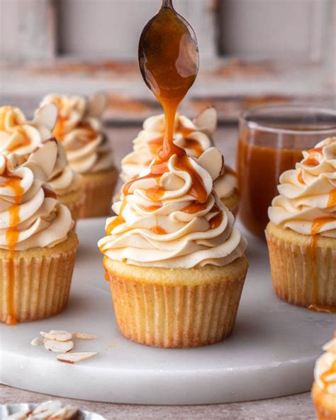 salted caramel cupcakes recipe almond cupcakes  caramel frosting