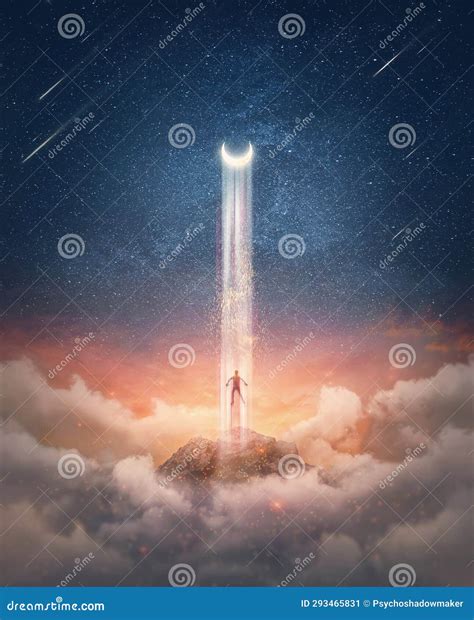 Surreal and Mysterious Scene with a Person Kidnapped by the Moon. Alien