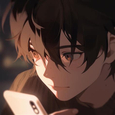 premium photo anime boy  glasses    cell phone