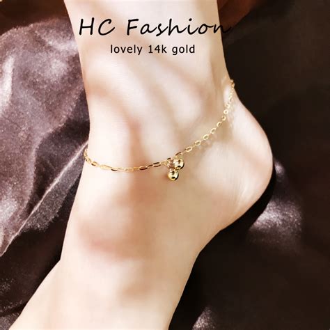 Купить Аксессуары для ног hc时尚韩国正品14k黄金脚链女 金珠转运珠方格链脚链 闪闪的 Innore в ...