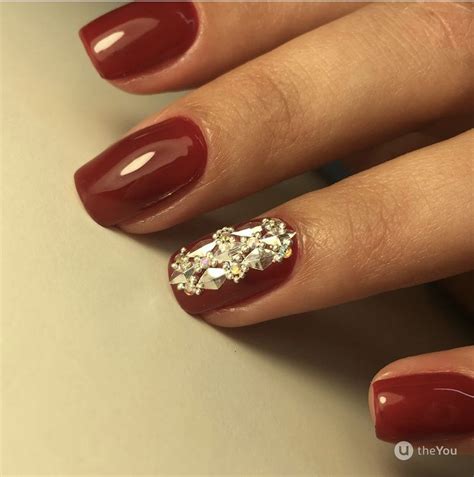 Burgundy Almond rhinestone Nails - Tatyana's work