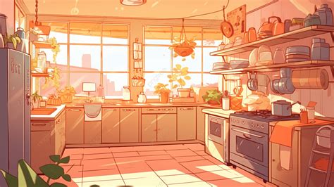 Kitchen Pink Cute Cartoon Background, Kitchen, Background, Kitchen ...