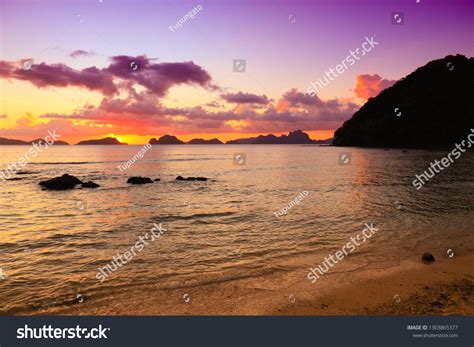 sunset philippines landscape el nido palawan stock photo
