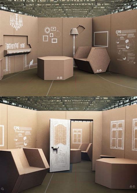 two different views of the inside of a room with cardboard walls and ...